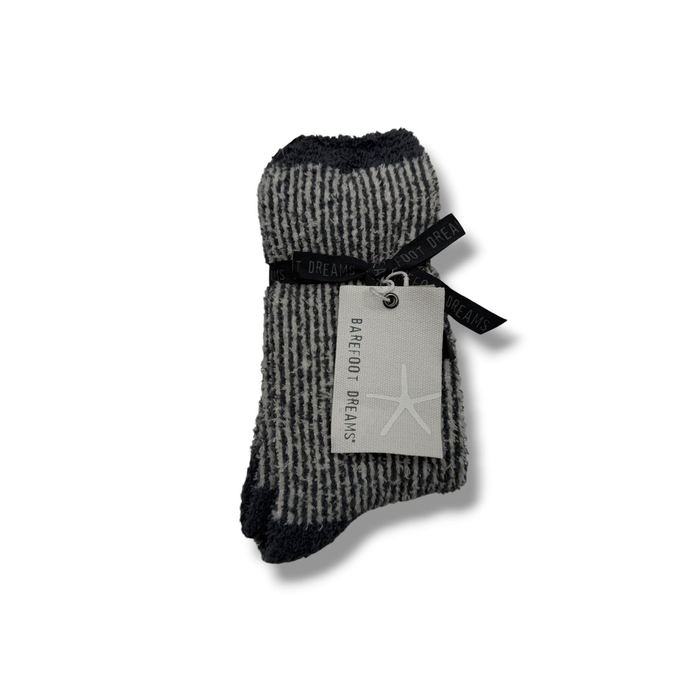 Barefoot‎ Dreams NWT CozyChic Rib Contrast Socks Womens OS Shadow Blue Cream